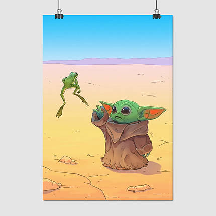 Плакат "Малюк Йода і жаба, Грогу, Мандалорець, Baby Yoda, Mandalorian", 60×43см, фото 1