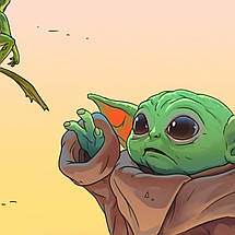 Плакат "Малюк Йода і жаба, Грогу, Мандалорець, Baby Yoda, Mandalorian", 60×43см, фото 3