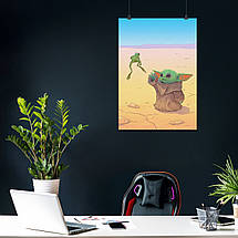 Плакат "Малюк Йода і жаба, Грогу, Мандалорець, Baby Yoda, Mandalorian", 60×43см, фото 4