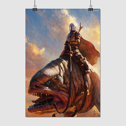 Плакат "Дін Джарін верхи на блюрзі, Мандалорець, Mandalorian", 60×43см, фото 1