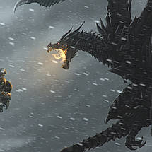Плакат "Скайрім, Довакін атакує Алдуіна, Skyrim, The Elder Scrolls V, Alduin", 40×60см, фото 2