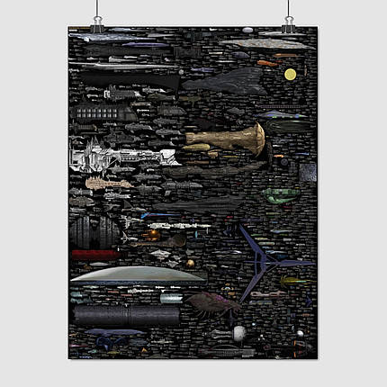 Плакат "Порівняльна таблиця космічних кораблів, фантастика", 141×106см, фото 1