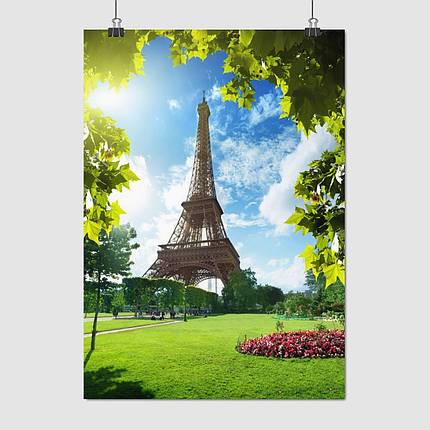 Плакат "Ейфелева Вежа та зелене листя, Париж, Paris, France", 60×43см, фото 1