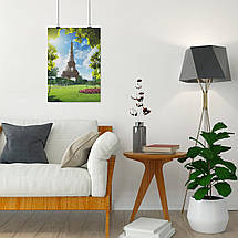 Плакат "Ейфелева Вежа та зелене листя, Париж, Paris, France", 60×43см, фото 4