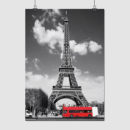 Плакат "Ейфелева Вежа та червоний автобус, Париж, Paris, France", 60×40см, фото 1