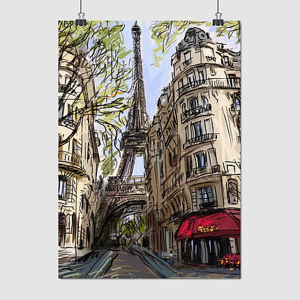 Плакат "Ейфелева Башта та паризька вулиця, Париж, Paris, France", 60×43см, фото 1