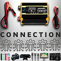 Інвертор автомобільний 12V 220V CHB300W Перетворювач напруги з прикурювачем та клемами USB Type-C