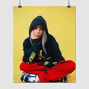 Плакат "Біллі Айліш у червоних штанах, Billie Eilish", 60×49см