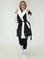 Стильний жіночій  подовжений демісезонний жилет з еко-хутром ''Велес'