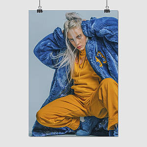 Плакат "Біллі Айліш у синій піжамі, Billie Eilish", 60×43см