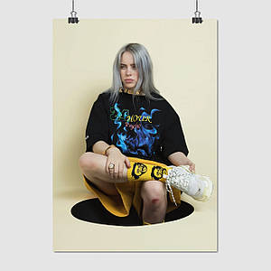 Плакат "Біллі Айліш сидить на краю люка, Billie Eilish", 60×43см