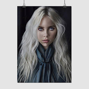 Плакат "Біллі Айліш з довгим волоссям, Billie Eilish", 60×43см