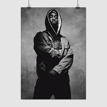 Плакат "Тупак Шакур у куртці з капюшоном, хіп-хоп, Tupac Shakur, 2Pac", 60×43см, фото 1