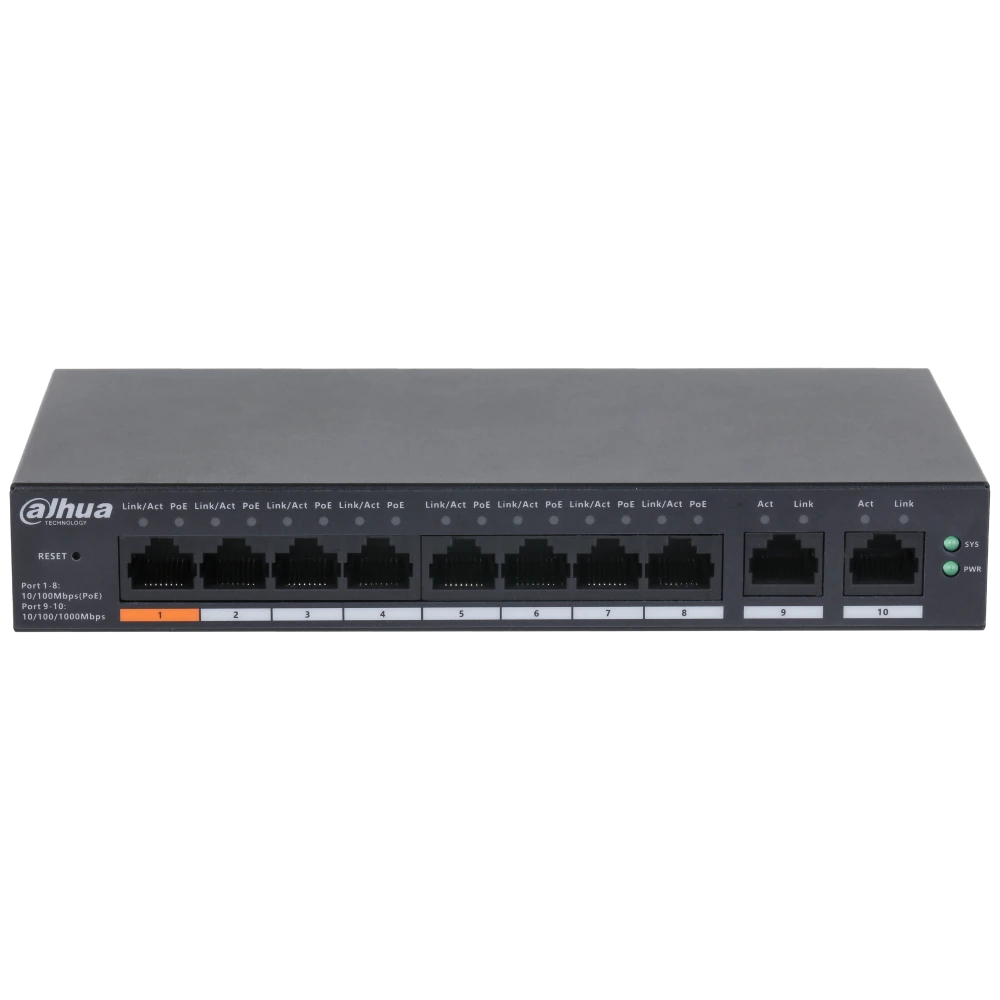 8-портовий керований PoE комутатор DH-CS4010-8ET-60 з 8 портами POE 100 Мбіт + 2 порти UP-Link 1000 Мбіт,, фото 1