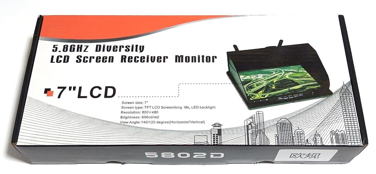 FPV монітор-приймач 7" LCD 800х480, 5.8G, 40CH, з відеореєстратором, акумулятор 2000 мАг, для мультикоптера FPV