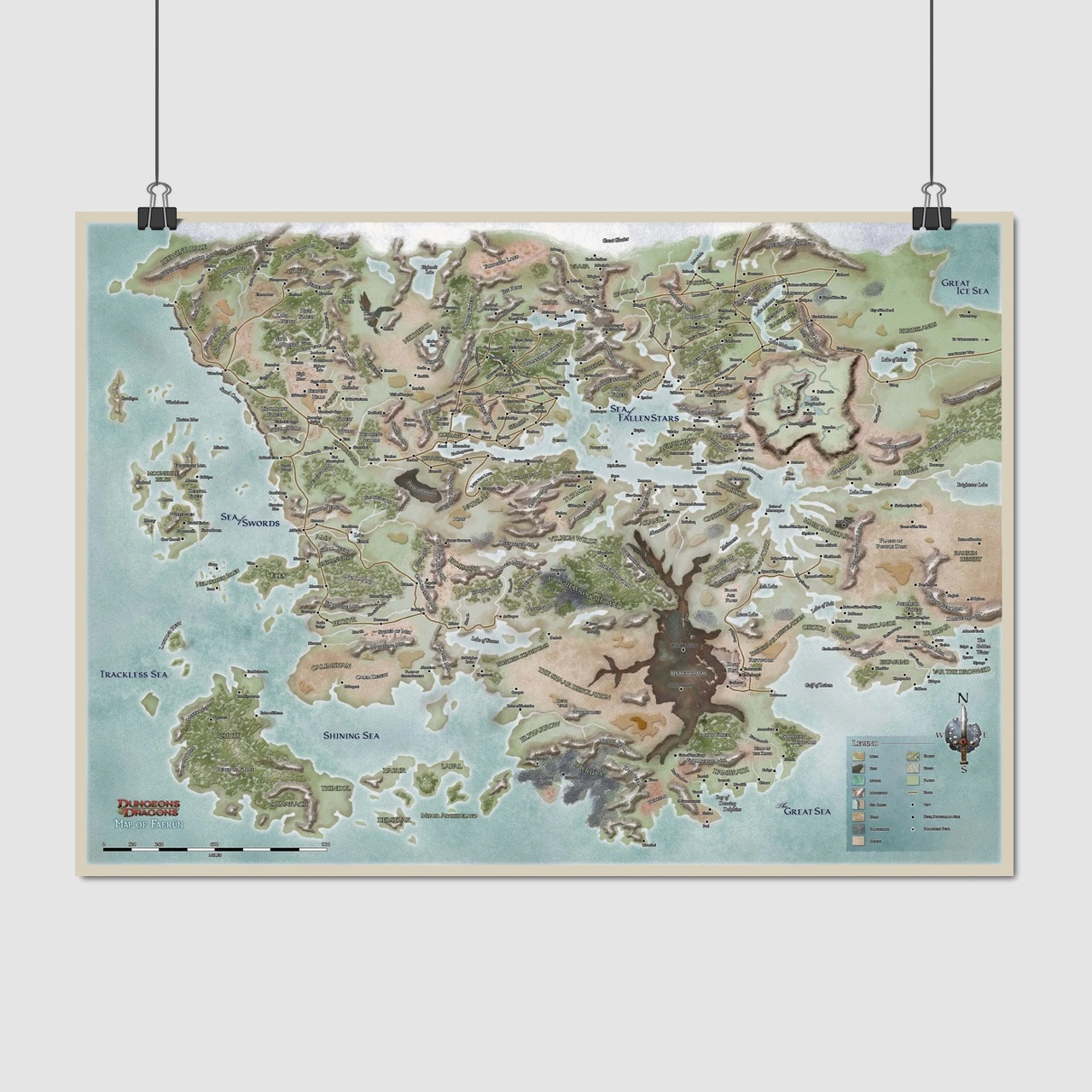 Плакат "Фаерун карта, Забуті Королівства, Dungeon&Dragons, Faerun", 43×60см