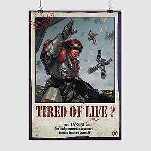 Плакат "Життя набридло? Запишись в космодесант! StarCraft, Starship Troopers, Helldivers", 60×43см
