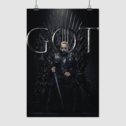 Плакат "Джорах Мормонт на Залізному Троні, GoT, Game of Thrones", 60×40см, фото 1