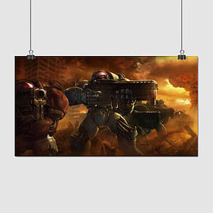 Плакат "Космодесант терранів у бою, Старкрафт, StarCraft", 33×60см