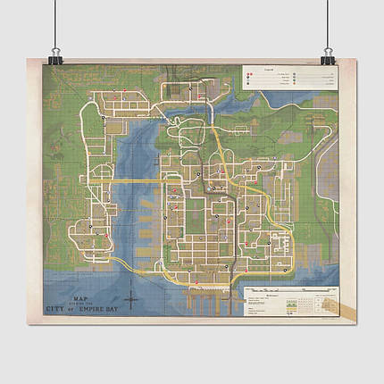 Плакат "Мафія 2, Карта міста Емпайр-Бей, Mafia Ⅱ, Empire Bay map", 48×60см, фото 1