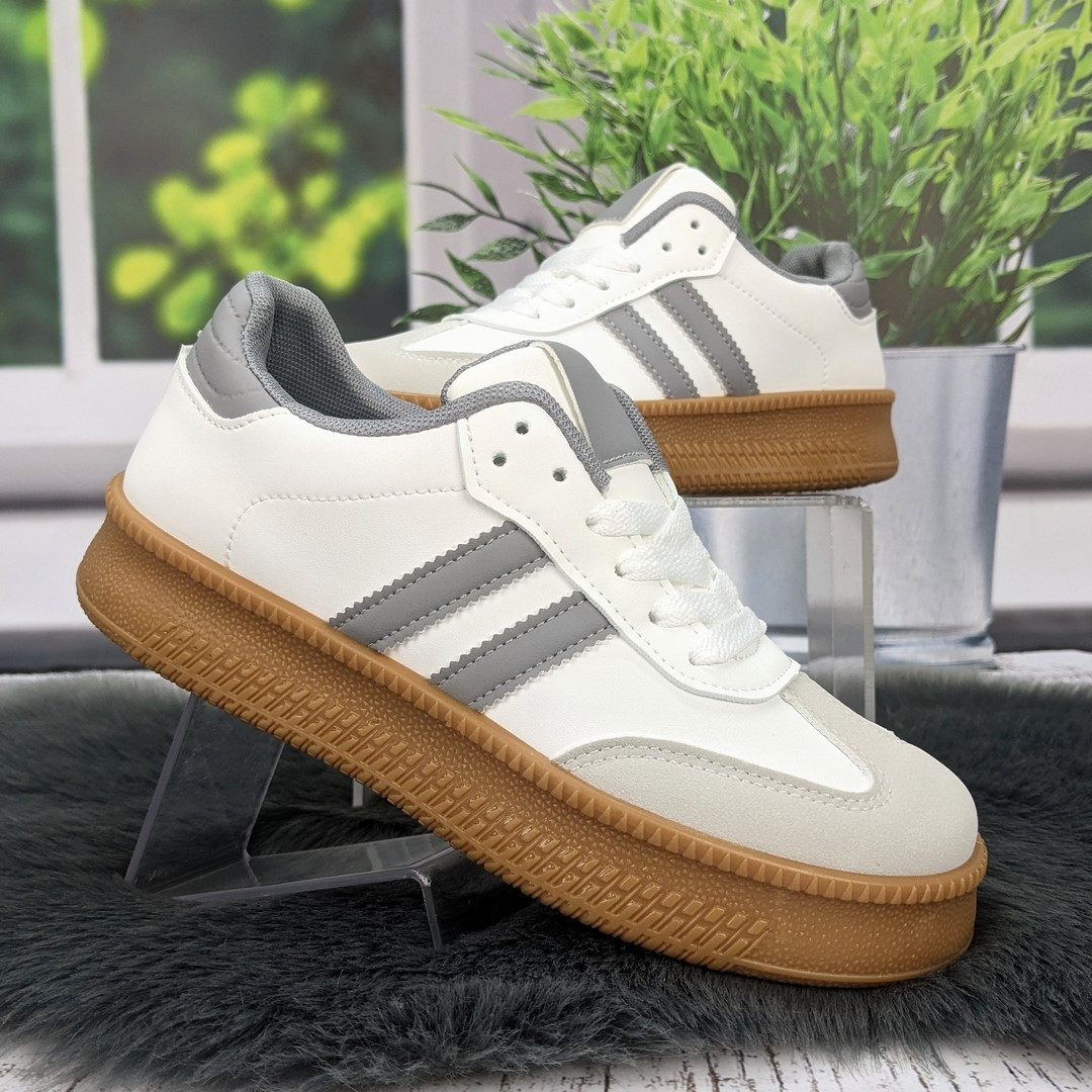 Кросівки жіночі CANOA білі з сірим еко-шкіра 4791