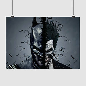 Плакат "Бетмен та Джокер, дві половини, Batman vs Joker", 43×60см