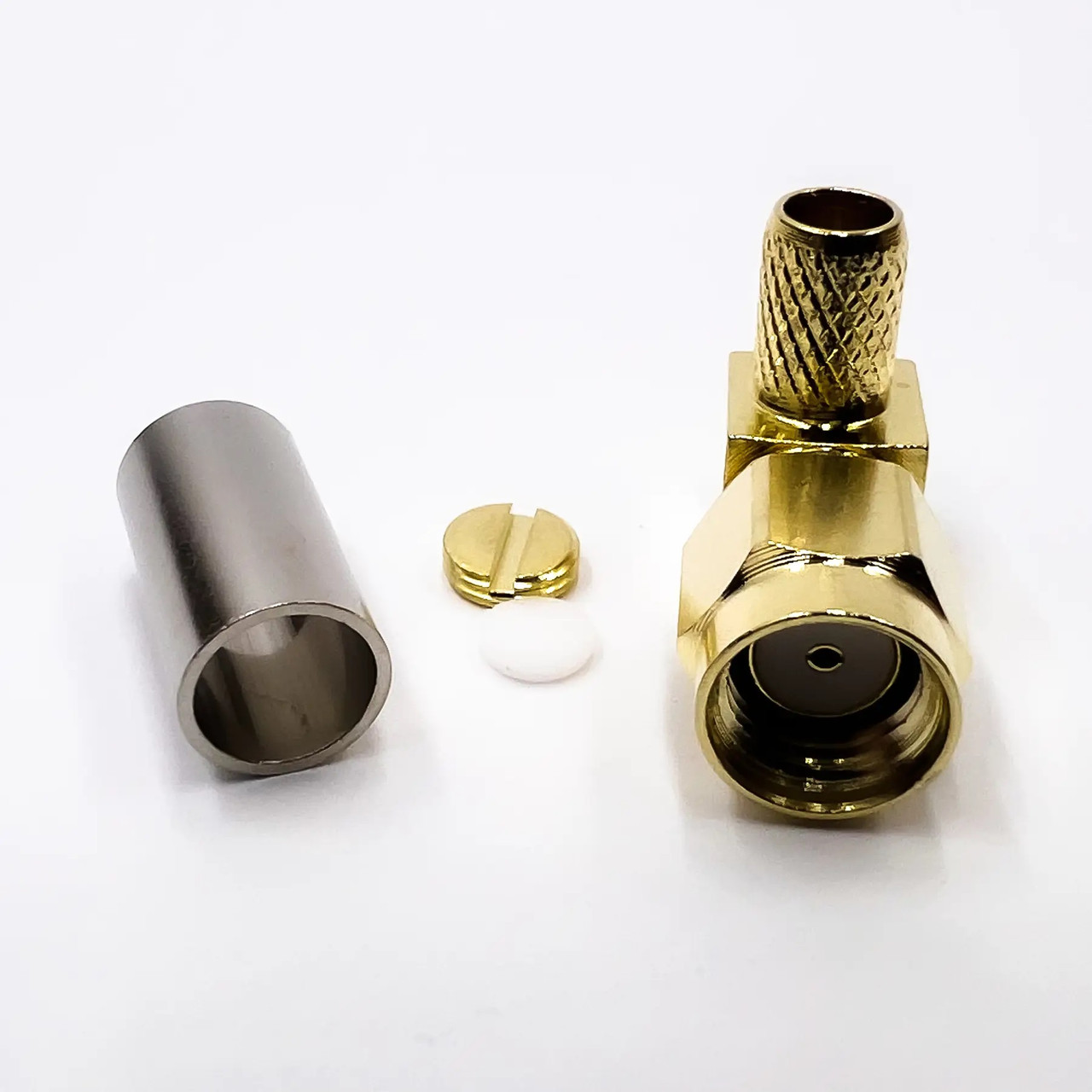 Конектор RP-SMA-Male to RG58 кутовий, RG142, RG223, LMR195 під обтиск, для коаксіального кабеля