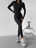 Спортивний комбінезон (довгий) «з імітацією корсета» з чашками та без пуш-ап, темно-сірого кольору, розмір S