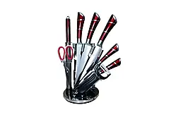 Червоний Набір столових ножів+ножиці+чистка 9 предметів