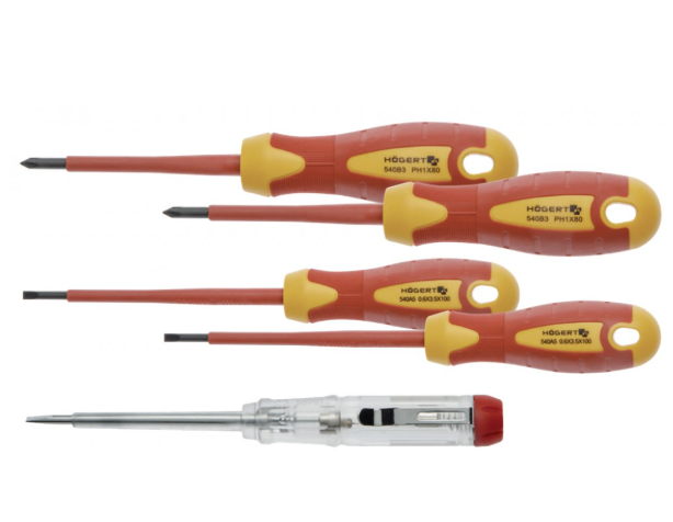 Набір діелектричних викруток HOEGERT 1000V сталь S2 5 шт., фото 1