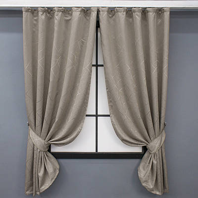 Комплект (2шт. 1,3х1,7м.) коротких штор, льон рогожка, колекція "Савана". Колір бежевий. Код 686ш 35-0277