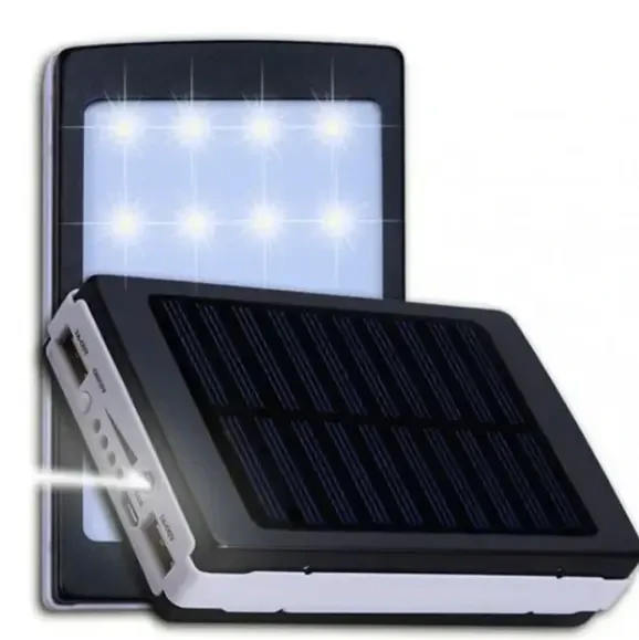Портативна зарядка Power Bank Metal Led Solar 20000 mah Сонячна панель + Ліхтар, фото 1