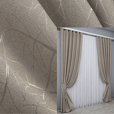 Комплект штор (2шт. 1,5х2,7м.) льон рогожка, колекція "Саванна". Колір бежевий. Код 686ш 30-465