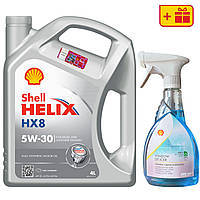 Моторна олива Shell Helix HX8 5W-30, 4 л + Розморожувач скла Shell Window De-Icer 0.5 л