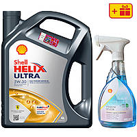 Моторна олива Shell Helix Ultra 5W-30, 4 л + Розморожувач скла Shell Window De-Icer 0.5 л