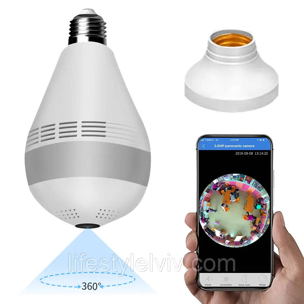 Панорамна камера відеоспостереження "Лампочка" Wi-Fi CAMERA SMART IP CAD-B13 H302 2MP, фото 1