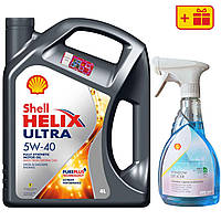 Моторна олива Shell Helix Ultra 5W-40, 4 л + Розморожувач скла Shell Window De-Icer 0.5 л