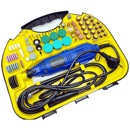 Ручний гравер бормашина електричний мережевий із гнучким валом і насадками в кейсі, фото 1