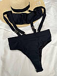 Купальник роздільний чорний топ без бретелей і трусики з підтяжками, фото 4