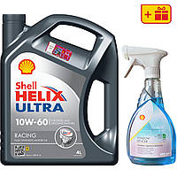 Моторна олива Shell Helix Ultra Racing 10W-60, 4 л + Розморожувач скла Shell Window De-Icer 0.5 л