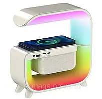 Нічний акумуляторний RGB G 3 з бездротовою зарядкою 15W і Bluetooth колонкою 3W Настільна смарт лампа