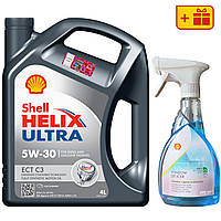 Моторна олива Shell Helix Ultra ECT C3 5W-30, 4 л + Розморожувач скла Shell Window De-Icer 0.5 л