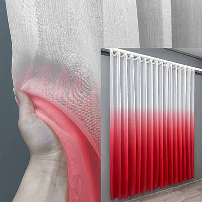 Тюль (3х2,5м.) розтяжка "Омбре" на батисті. Колір червоний з білим. Код 829т 42-0551