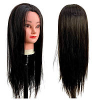 Голова учебная манекен для причесок, болванка с настольным креплением 30% натуральных волос, 65-70см Чорна