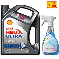 Моторна олива Shell Helix Ultra Diesel 5W-40, 4 л + Розморожувач скла Shell Window De-Icer 0.5 л