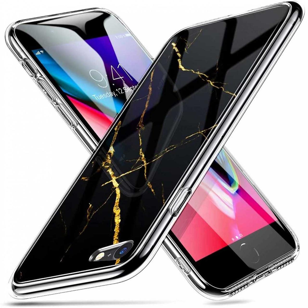 Чохол ESR для iPhone SE 2022/ SE 2020/ 8/ 7 - Mimic Marble Tempered Glass, Black Gold (4894240064856)