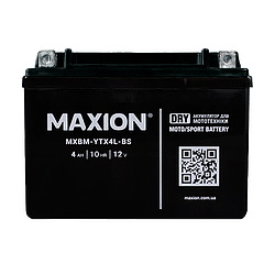 Mото акумулятор MAXION MXBM-YTX4L-BS (12V, 4Ah, 50A, -/+), сухозаряджений без електроліта