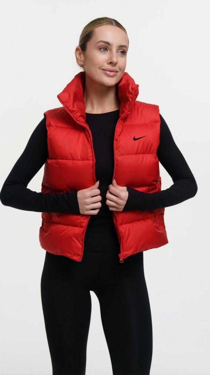 Жіноча жилетка Nike червона коротка весняна осіння Безрукавка без капюшона демісезонна, фото 1