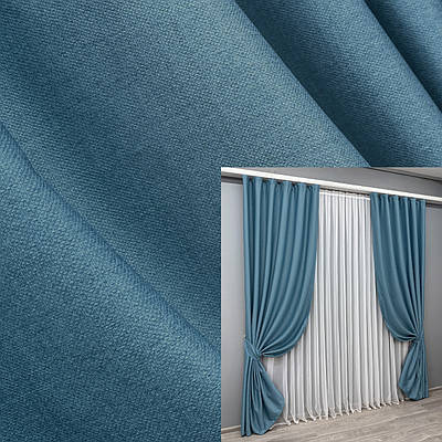 Комплект штор (2шт. 1,5х2,7м.) із тканини Шеніл однотонний (блекаут). Колір синій. Код 1696ш 33-0583