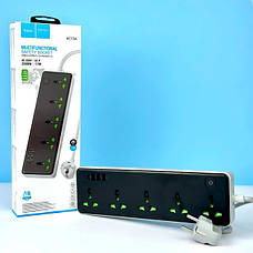 Подовжувач мережі на 5 розеток HOCO AC13A | 3USB/1Type-C 10A/250V/1,5m| потужність 2500W Чорний, фото 5